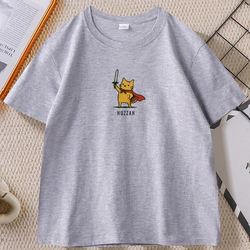Huzzah Cat with Sword T Shirt Gaming Gamer Geek Tshirt Vintage Cotton Short Sleeve High Quality Tshirt Unisex Unisexs Clothing