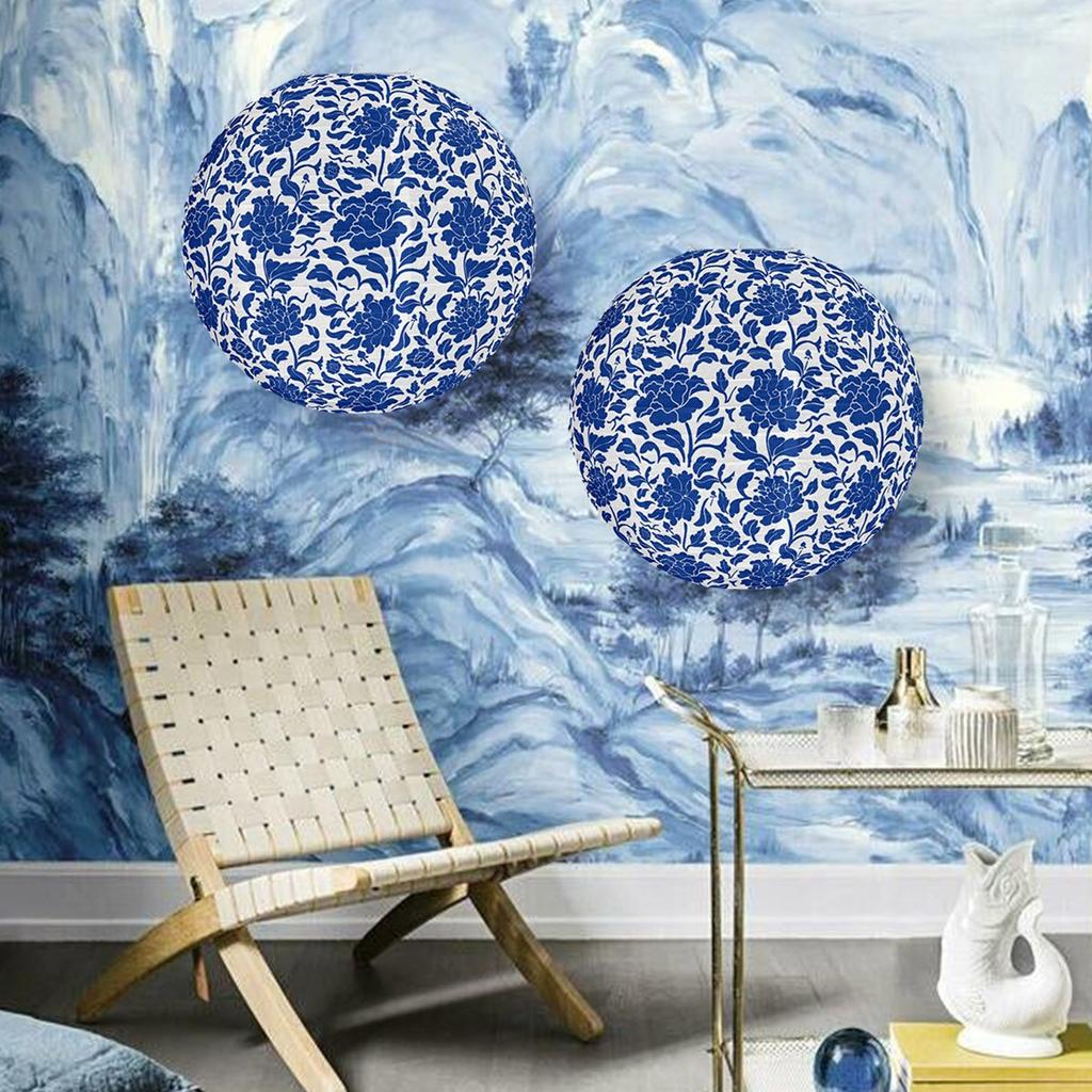 Pack of 6 Traditional Blue White Porcelain Paper Lanterns for Indoor Outdoor Use Handmade Hangings Party Ornament