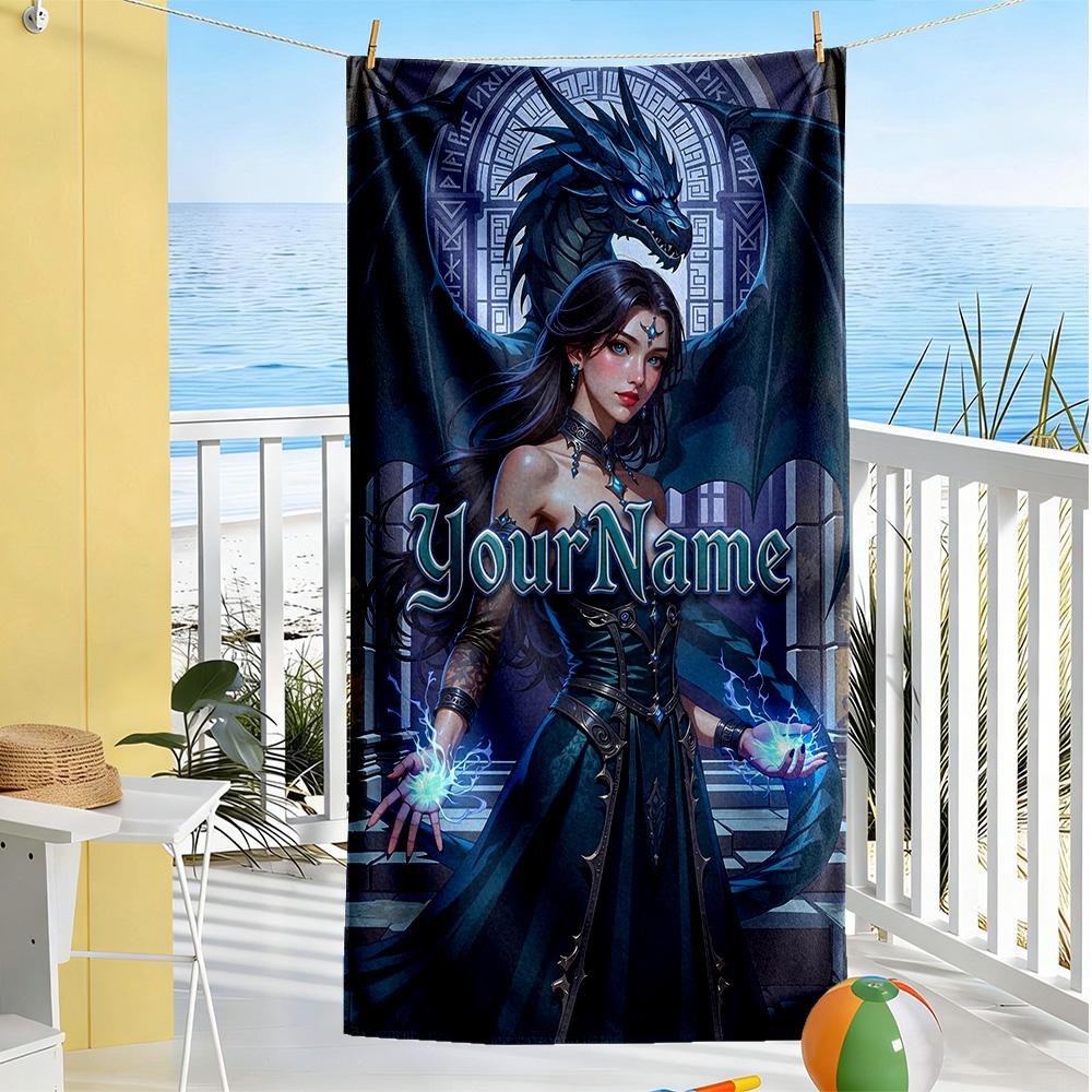 Gothic Illustrations Personalized Name Beach Towel High Absorbency & Quick-Dry Suitable for Swimming Gym Camping Yoga Vacation