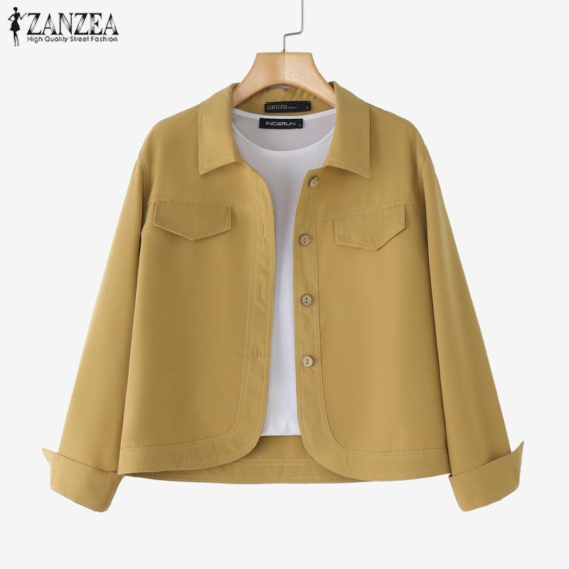 ZANZEA Women Turn Down Collar Loose Long Sleeve Plain Blouse