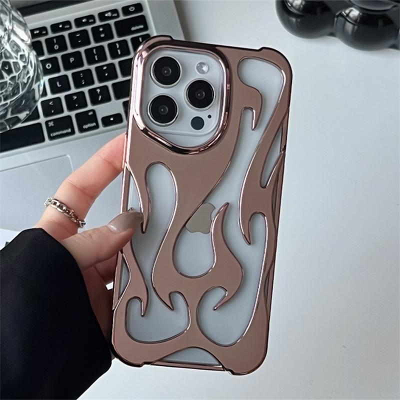 Модный полый чехол для телефона Fire Flame для iPhone 15 14 13 12 11 Pro Max Plus Cool Boy Girl серебристый гальванический мягкий чехол в подарок