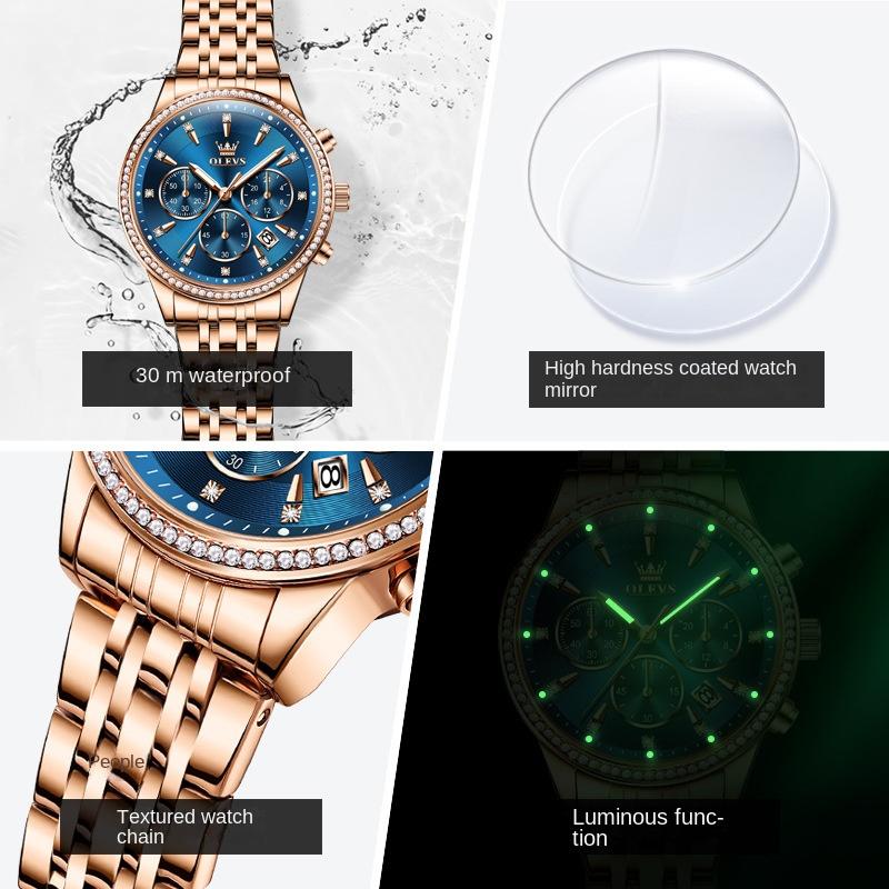 OLEVS Часы Многофункциональный хронограф Кварцевые часы Женские часы Женские часы