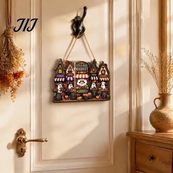 Decorative Wooden Pendant for Party Halloween House Hanging with Hemp Rope Wall Door Haunted Decoration Decoration, Castle Ornaments Pumpkin