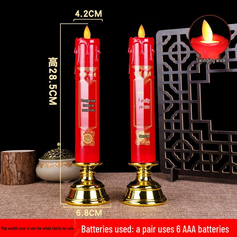 Red LED Battery-Operated Candle for Buddha Offering and God of Wealth Ornament