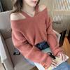 New Korean Style Loose and Design for Autumn and Winter Tops Hanging Neck and Off Shoulder Knitted Sweater for Women