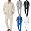 Men'S Lapel Button Cardigan Long Sleeved Pants Casual Two-Piece Set