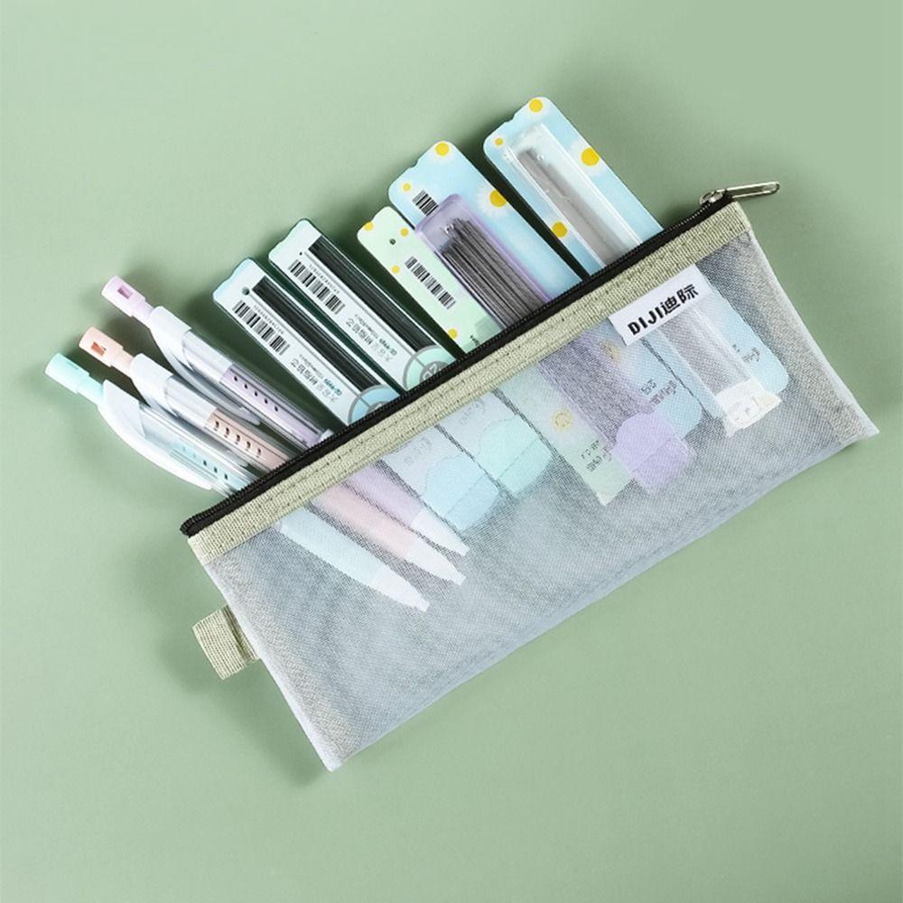 Zipper Pouch Small Wallet Grid Pencil Bag Mesh Storage Bags Stationery Bag Transparent File Bag
