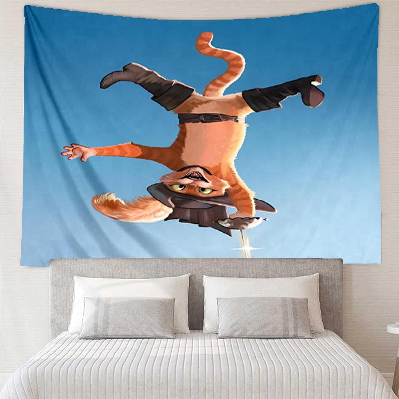 Puss In Boots Print Tapestry, Backdrop, Easy Setup, Ideal for Bedroom, Office & Living Room, with Aesthetic Wall Hanging Decor.