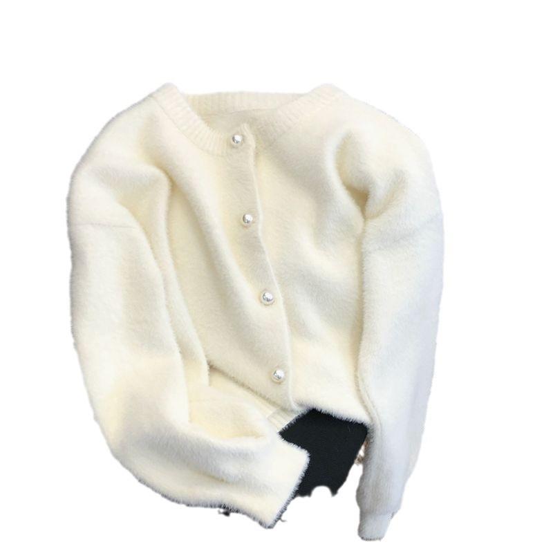 Весенне-осенний женский кардиган из норкового флиса, повседневный плюшевый вязаный жакет однотонного цвета