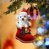 Подвеска в виде собаки на Рождество, собака в сапоге Санты, подвесное украшение, 2D, плоская акриловая подвеска для рождественской елки, домашний декор, подарок любителям собак