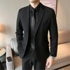 Men Suit Coat Lapel Long Sleeve Button Closure Suit Jacket with Flap Pockets Solid Color Slim Fit Business Outwear