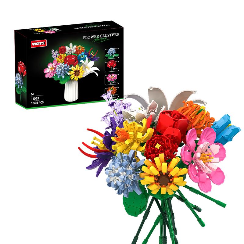 WOMA TOYS 11053 OEM ODM декомпрессионная игрушка для детей MOC модель розы подсолнух цветок своими руками строительный блок кирпичная игрушка игровой набор