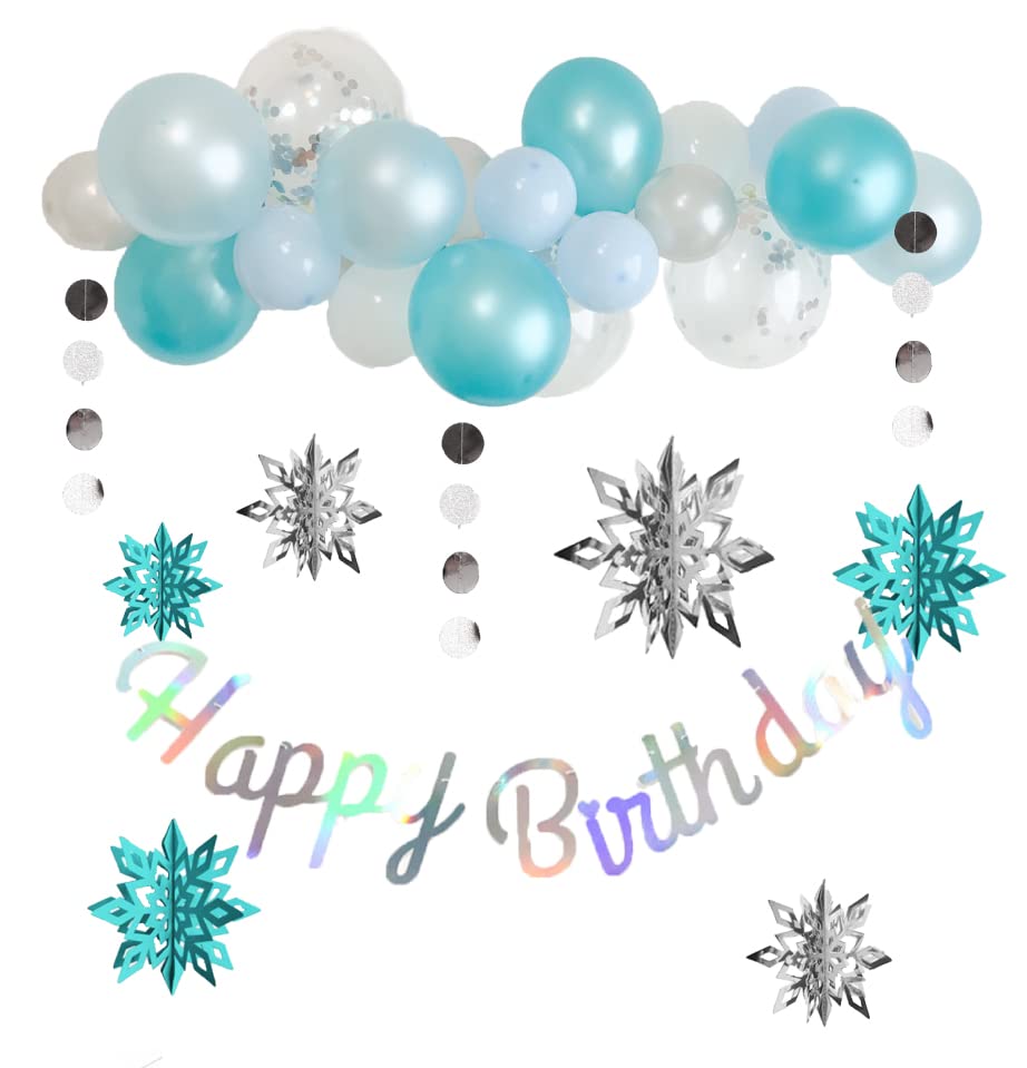 Hanamei Birthday Decoration Set Theme Balloon Garland Balloons Girls Birthday Decorations Set Party Kit Balloons (Snow Princess)