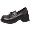 Retro Round Head One-pedal Brown Platform Small Leather Shoes Women's Spring and Autumn 2025 New French Thick-heeled Loafers