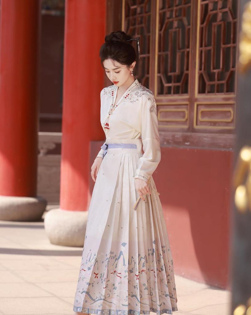 Ming Dynasty-inspired Embroidered Hanfu Skirt and Top Set