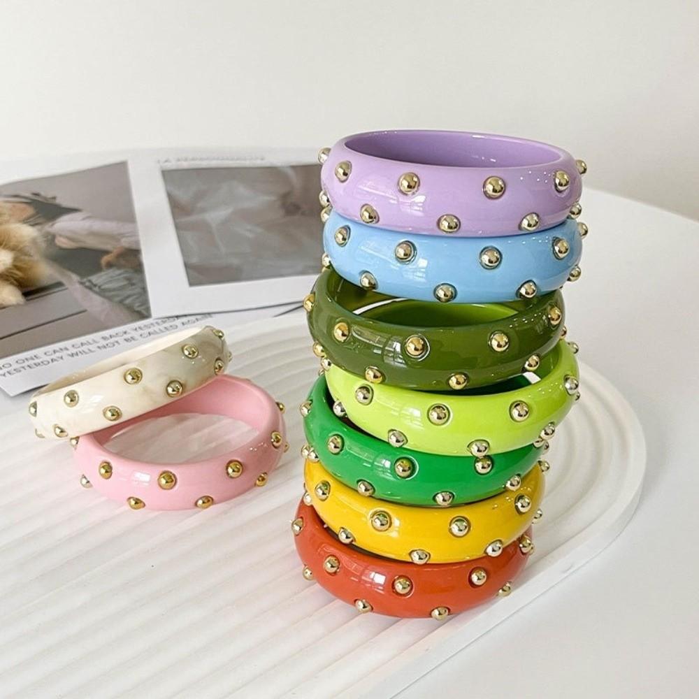 Vintage Resin Bangle Punk Style Wide Bangle Metal Point Acrylic Bracelet Women Accessories