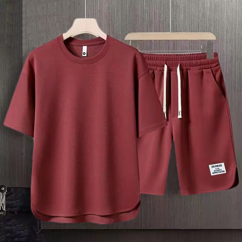 Мужская корейская мода вафельный комплект из двух предметов, летняя футболка с короткими рукавами и шорты, свободные комплекты, мужская дизайнерская одежда, спортивные костюмы