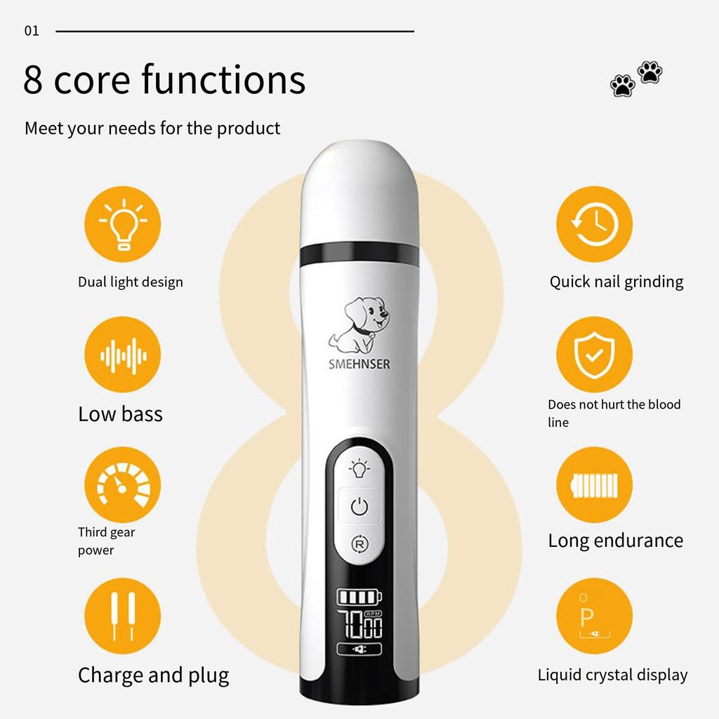 Шлифмашинка для ногтей для домашних животных с двумя светодиодами, профессиональные 3-скоростные электрические USB-триммеры для ногтей для собак, безопасный уход за лапами кошек
