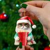 Украшение на рождественскую елку Рождественская фигурка кота с подвеской в шапке Санты 2D Плоское акриловое подвесное украшение для зеркала заднего вида автомобиля Дерево
