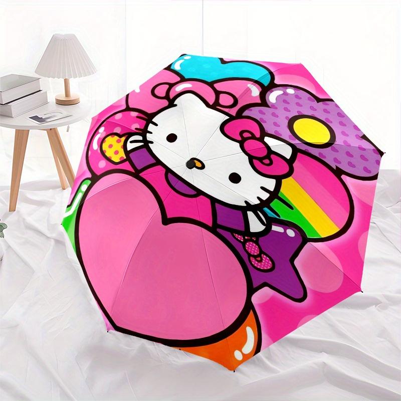 Hello Kitty,Rainbow Automatic Folding Umbrella-Simple 8-Rib Design, Bright Cartoon Pattern, Durable Iron Frame, Suitable For Travel, Outdoor