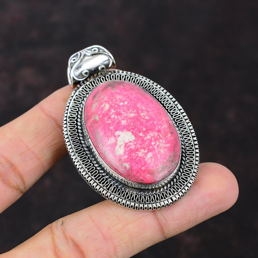 Thulite Pendant Genuine Gemstone Jewelry Designer Pendant 925 Sterling Silver Pendant Vintage Pendant For Gift Handmade Birthstone Jewelry