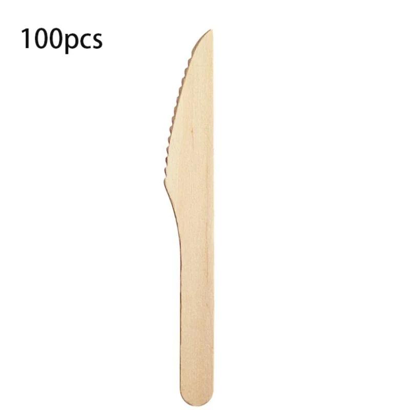 50/100PCS Natural Wooden Disposable Cutlery Set Dessert Cake Knives Forks Spoons for Parties Weddings Cafes Tableware Supplies