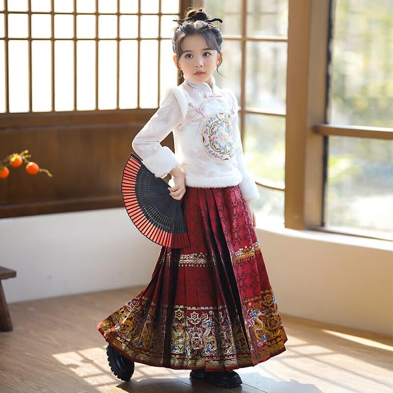 Девочковый бархатный комплект Hanfu с юбкой Ma Mian - Зима 2025, новый китайский стиль для осени/зимы и празднования Нового года
