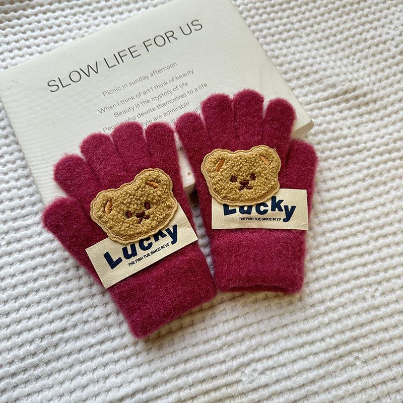 Детские перчатки на осень и зиму Lucky Bear, вязаные из шерсти, мультяшные, теплые и непродуваемые детские перчатки, перчатки с пятью пальцами