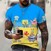 Summer Round Neck 3D Cartoon SpongeBob Print Top Fashionable Casual Short Sleeved Men's T-shirts