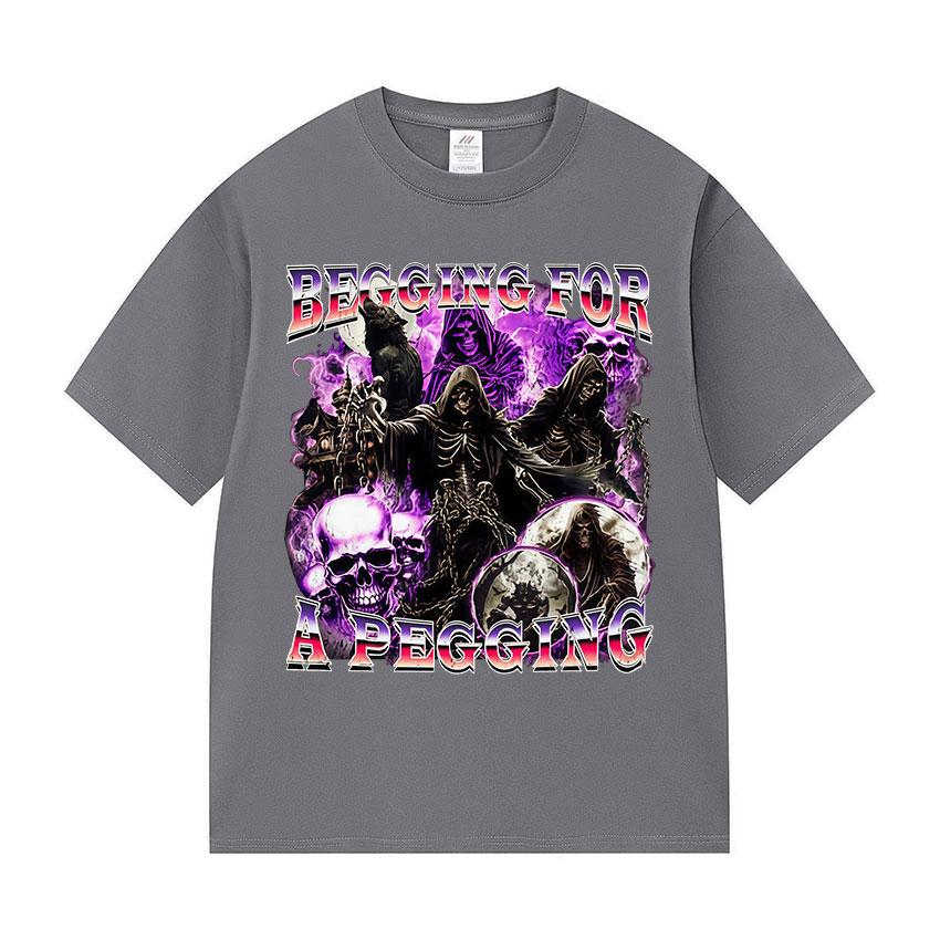 ПРОСЯЩИЙ ПЕГГИНГ Забавная футболка со скелетом Мужская винтажная готическая футболка с коротким рукавом Повседневные хлопковые топы Футболка Уличная одежда
