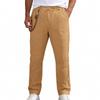 Men’s All-season Loose-fit Casual Linen Trousers with Bohemian-style Decorative Waistband and Straight-leg Cut