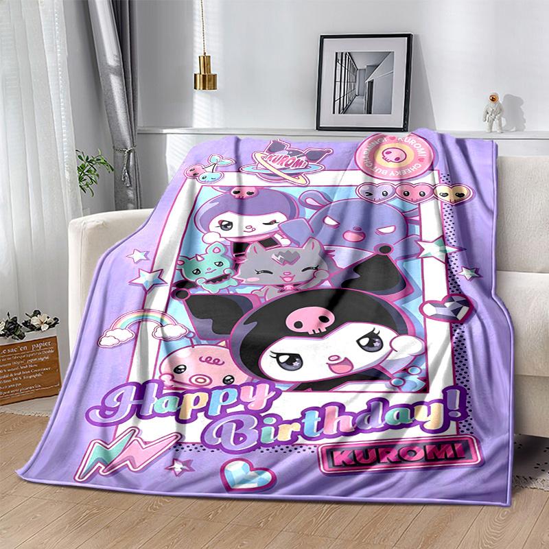 1pc Happy Birthday Kuromi Blanket, Soft Throw Blanket, Perfect for Couch or Travel Use, Living Room, Travel, Camping, Car Blankets, Beach, Office Naps