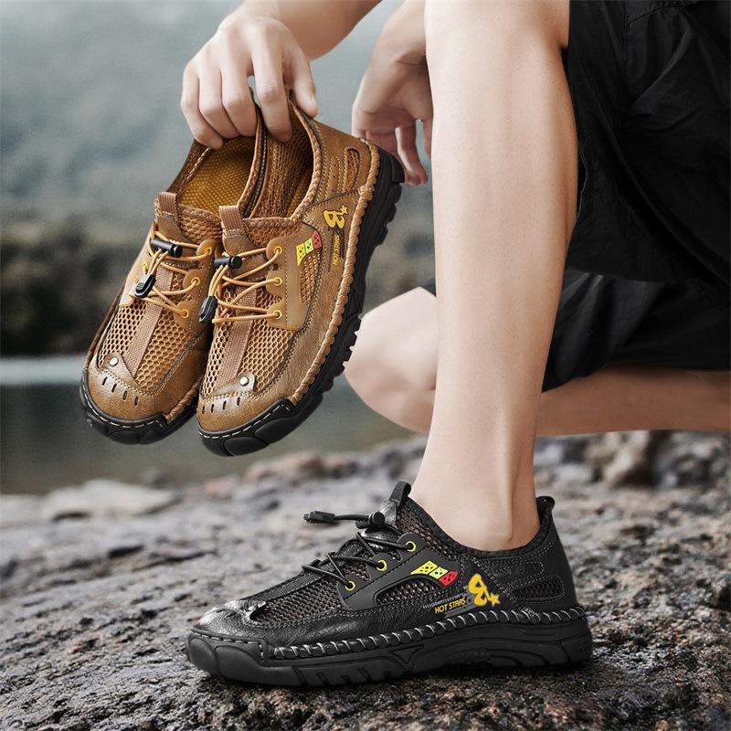 New men's outdoor sports and leisure single shoes leather shoes breathable mesh handmade shoes comfortable driving shoes