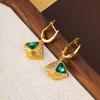 Высококлассные золотые серьги с инкрустированными ромбовидными изумрудами - Женский европейский и американский ретро-стиль
