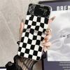 Elegant Scarves Hand Chain Case For Galax Z Flip 5 Necklace Strap Cover For Samsung Z Flip 4 flip3 Black White Checkered Case