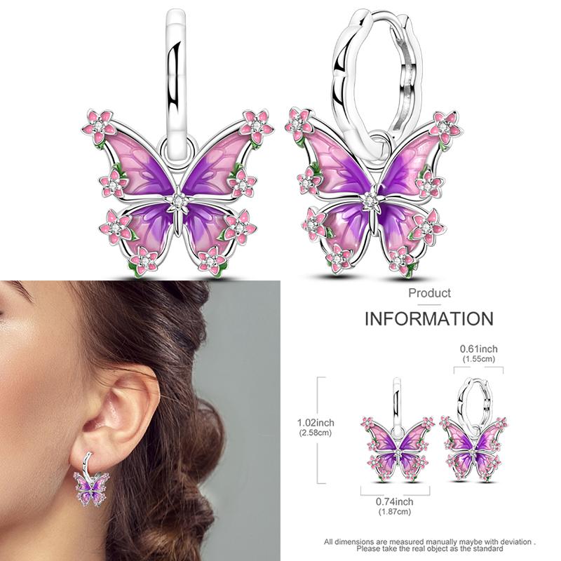 925 Sterling Silver Earrings Women Jewelry Butterfly Flower Dragonfly Zircon Hoop Ear Studs Sparkling Earring Wedding Gift