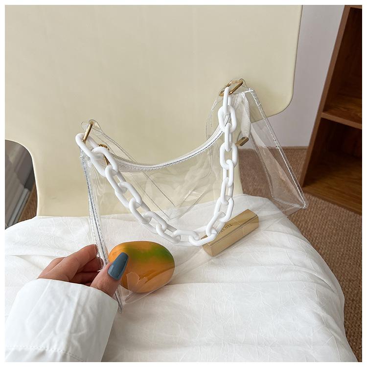 2025 Summer New Fashion Women's Bags Ins Small Fresh Jelly Bag Solid Color Transparent Women's Armpit Bag Small Shoulder