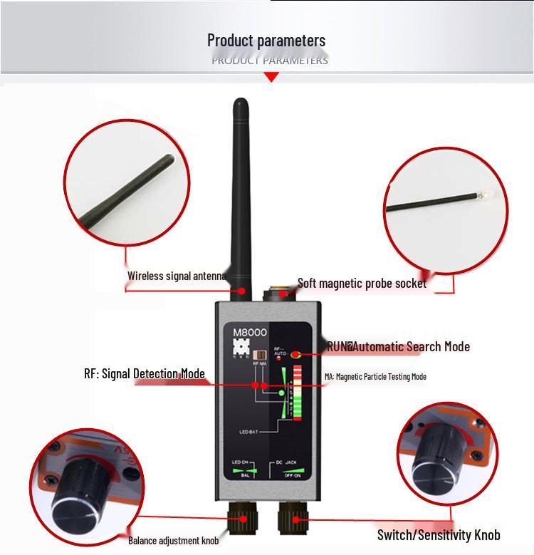 M8000 Wireless Anti-Peeping, Anti-Eavesdropping, Anti-Positioning Signal and Camera Detector.