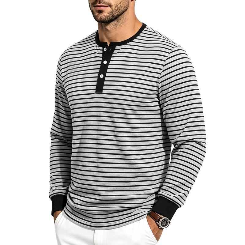 Men S Autumn Striped Henley Long Sleeve T Shirt