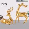 2 Pcs Tabletop Reindeer Ornament Resin Elk Figurines Standing Deer And Lying Deer Sculpture for Home Office Desk Decor