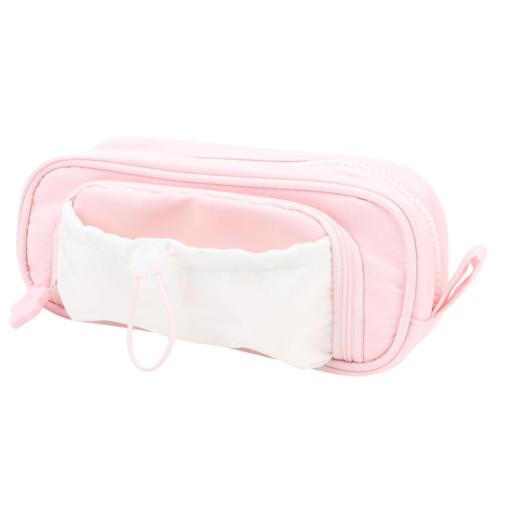 Drawstring Pen Pouch Large Opening Double Layer Pencil Holder Large Stationery Bag for Office School Supplies Pinkish
