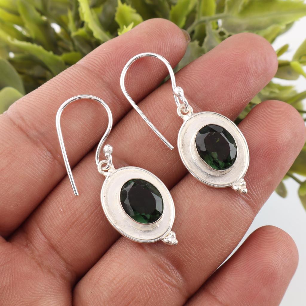 Green Tourmaline Gemstone Jewelry, 925 Solid Sterling Silver Earrings, Handmade Beautiful Silver Earrings, For Wedding Gift