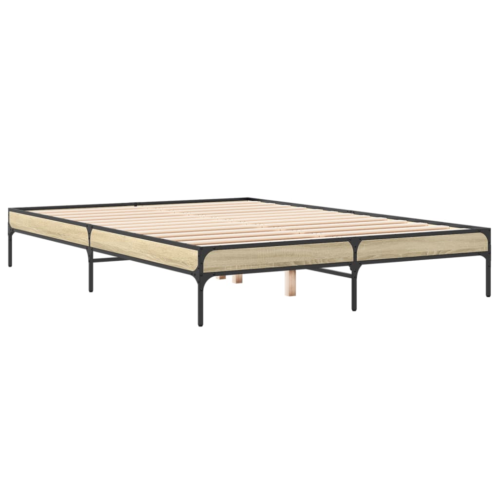 Bed Frame in Sonoma Oak Finish 150 x 200 cm Made of Engineered Wood and Metal