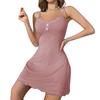 Women's Sexy Lace Nightgown Sleeveless Spaghetti Strap Ribbed Chemise Sleepwear Soft Babydoll Slip Nightdress