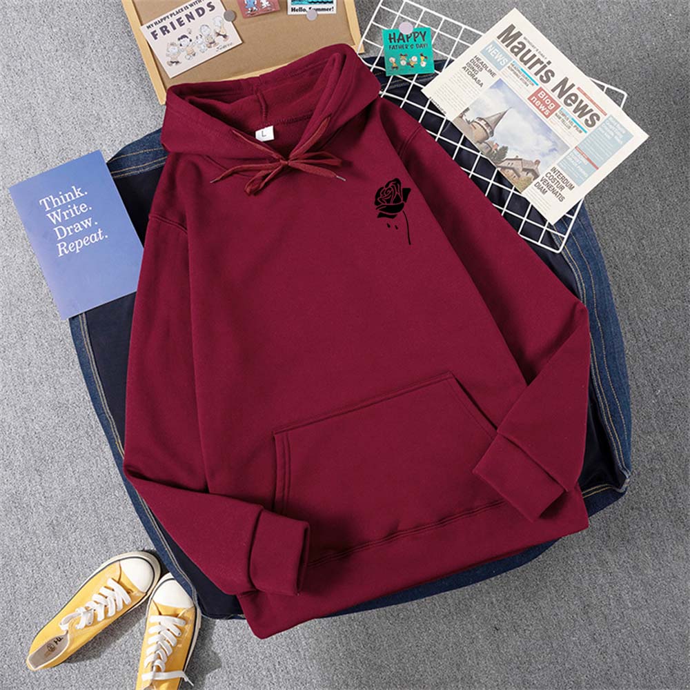 Толстовка с капюшоном с креативным узором Rose, женская, осенняя, свободная, новая, с капюшоном, с круглым вырезом, повседневная, с карманом, флисовая, женская