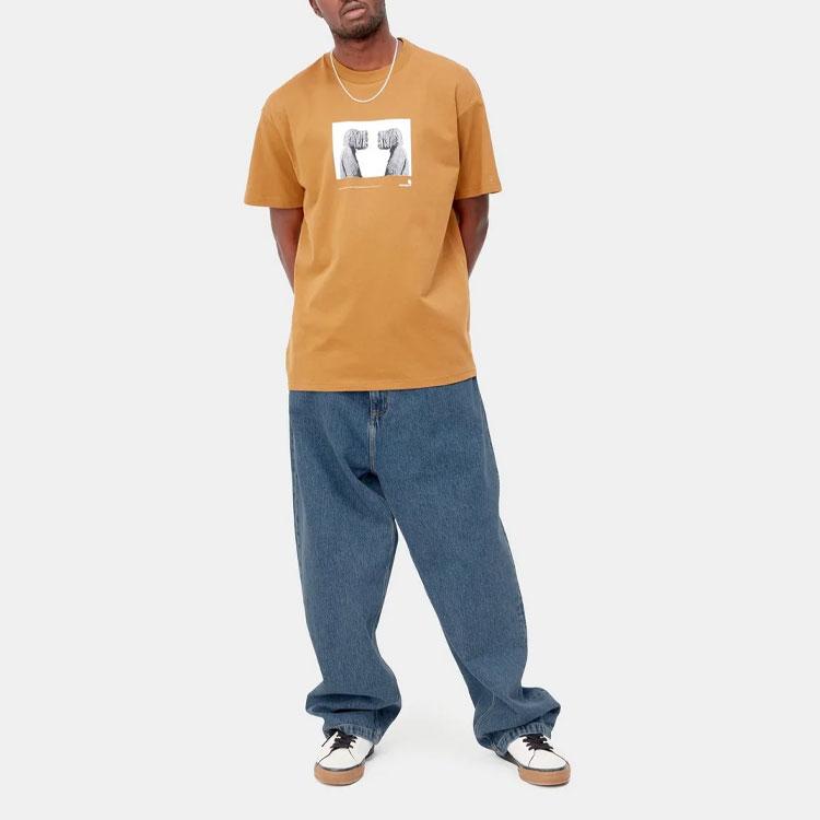 Carhartt WIP Однотонные Повседневные Свободные Джинсы Прямого Кроя с Высокой Талией Мужские Брюки Синий I031246-01-12
