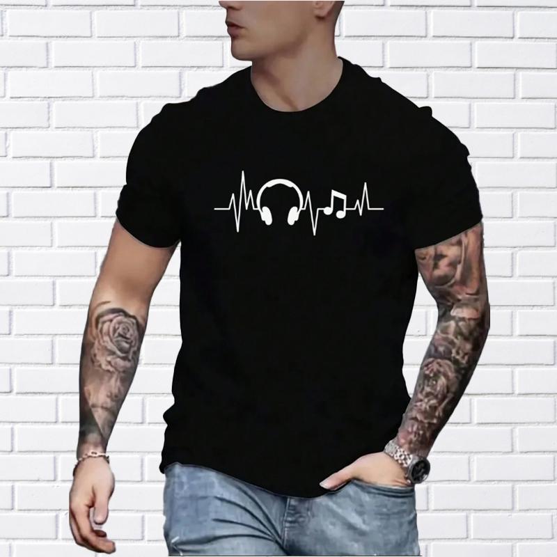 Новая летняя мужская модная футболка с гарнитурой, мужская футболка с принтом сердечного ритма, топ
