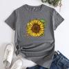 Summer Round Neck Sunflower Pattern Printed Top Fashionable Casual Short Sleeved Women's Pure Cotton T-shirts