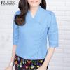 Женская летняя блузка с V-образным вырезом, однотонная, с рукавом до локтя