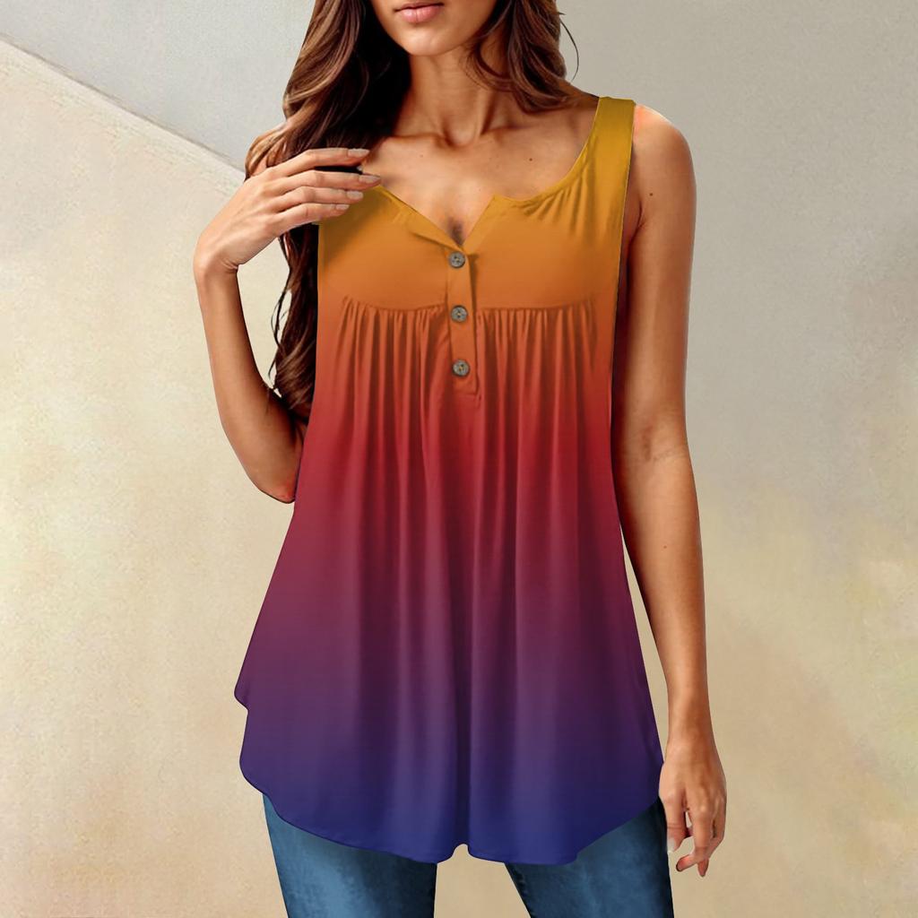 Женская мода плиссированная безрукавка повседневная футболка жилет топ на пуговицах